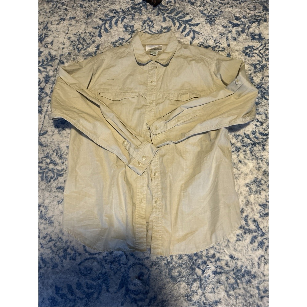ExOfficio Buzz Off Insect Shield Shirt Womens XL Poppy Tan Long Sleeve Hiking